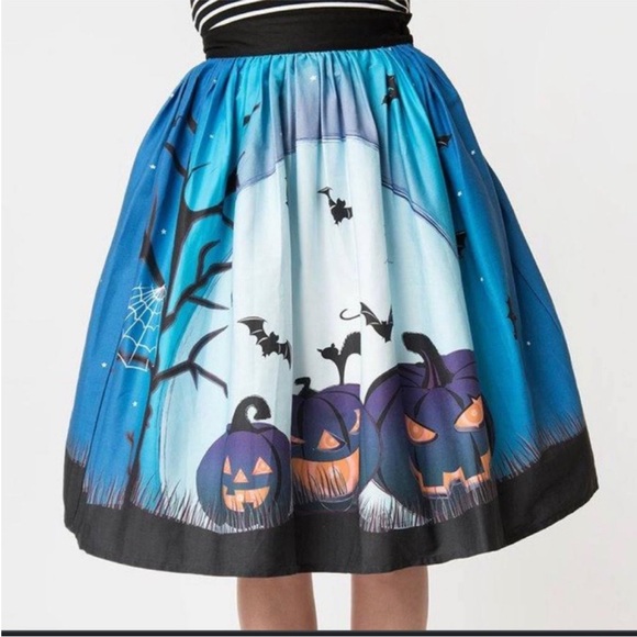 Unique Vintage Halloween pumpkin spooky swing skirt - Picture 1 of 5